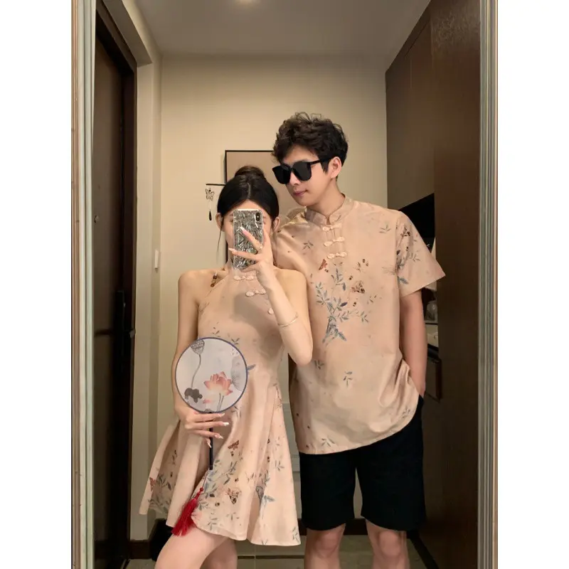 Couple Set Men Shirt Women Dress 2025 CNY New Year Snake Year Traditional Wear Couples Clothing Sets