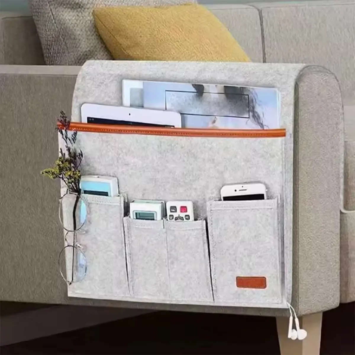 Felt Bedside Storage Bag Bed Desk Hanging Bag Sofa TV Remote Control Hanging Case Couch Storage Organizer Bed Holder Pockets