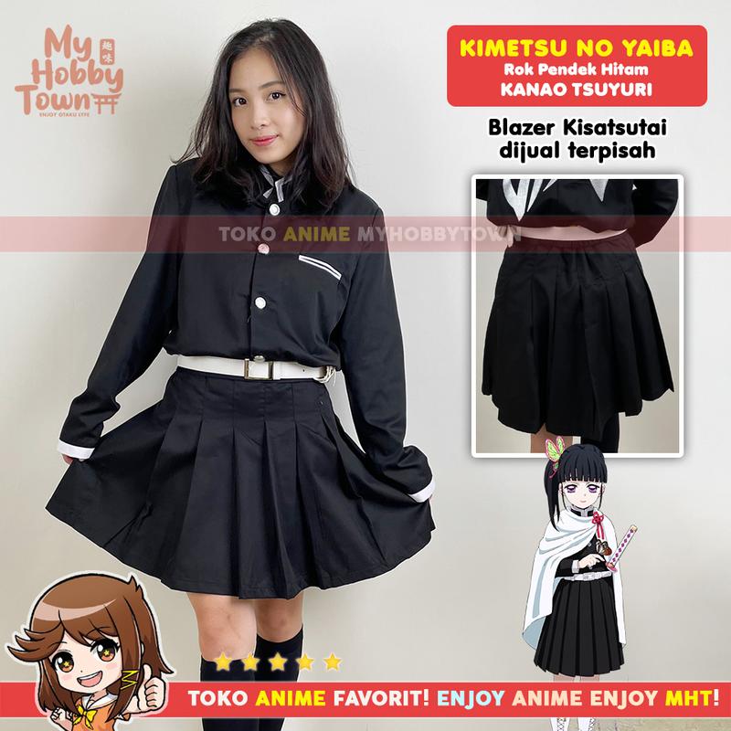 Rok Cosplay Kanao Tsuyuri Anime Kimetsu no Yaiba Demon Slayer Hitam Black Skirt 0