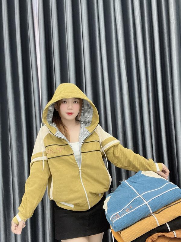 Áo Khoác Nữ Form Rộng - Áo Khoác Nhung Gân 2 Lớp 4 Túi, Lót Caro HP89 full size ML Dưới 80kg. Jacket Top