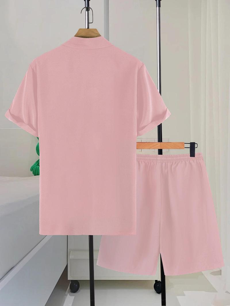 Product Introduction of Two-Piece Set Men's Solid Short Sleeve Top & Shorts, Casual Comfy Round Neck Shirt & Shorts for Summer, Men's Clothes for Daily Wear 6