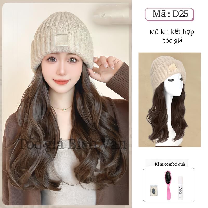 Mũ len tóc giả xoăn lơi , tóc giả mũ len cao cấp Bích Vân