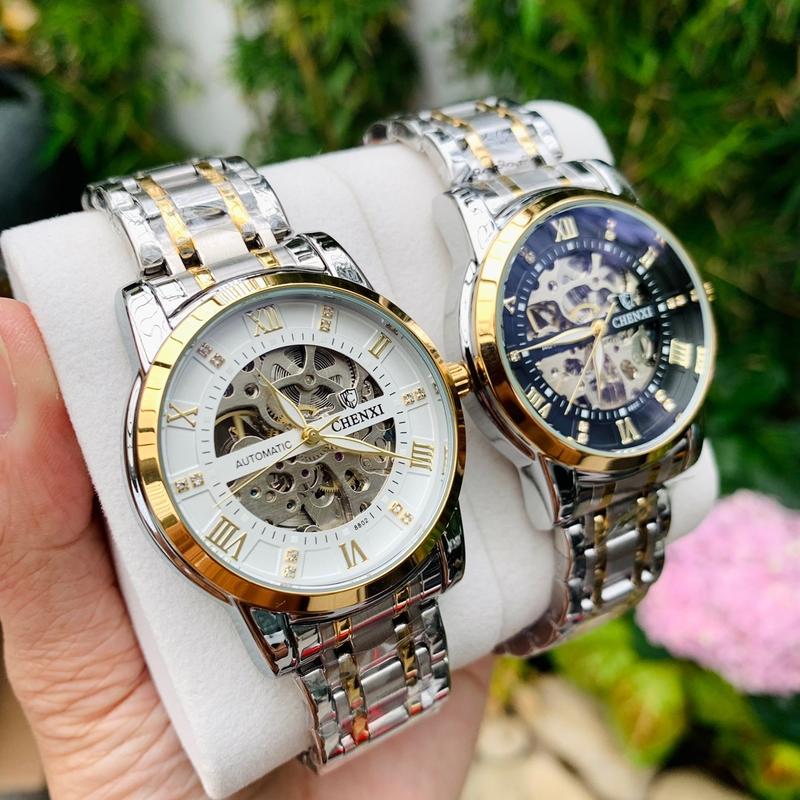 Đồng Hồ CHENXI Cơ Lộ Máy (PB/ Cọc Giờ La Mã -CX-8802 Bản Dây Kim Loại)