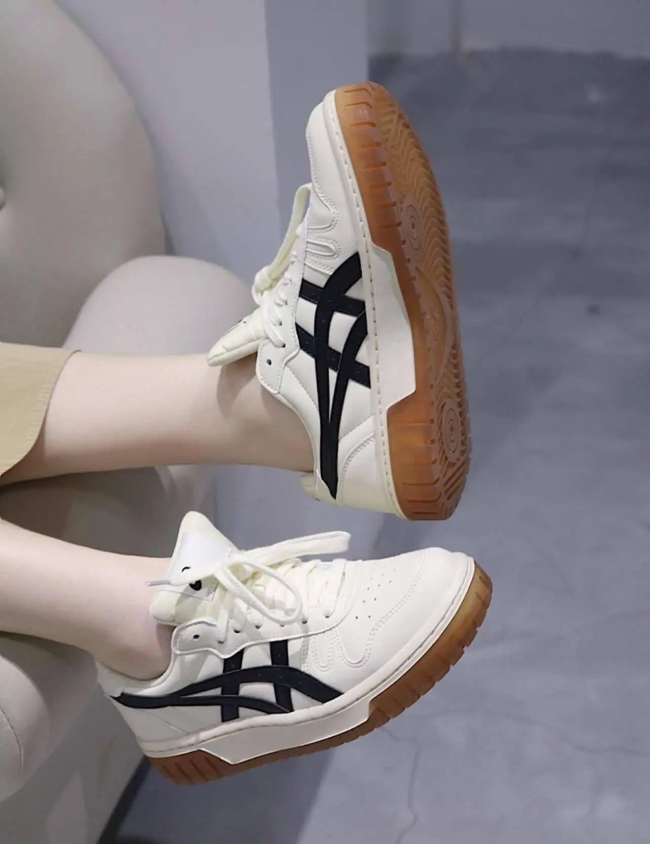 Giày thể thao nam nữ $ giày sneaker nam nữ Asiccc Đen Cream Black Gum Nam Nữ, đế cao su đúc chống trơn trượt, size từ 36 đến 44 Shoes Đế Bằng