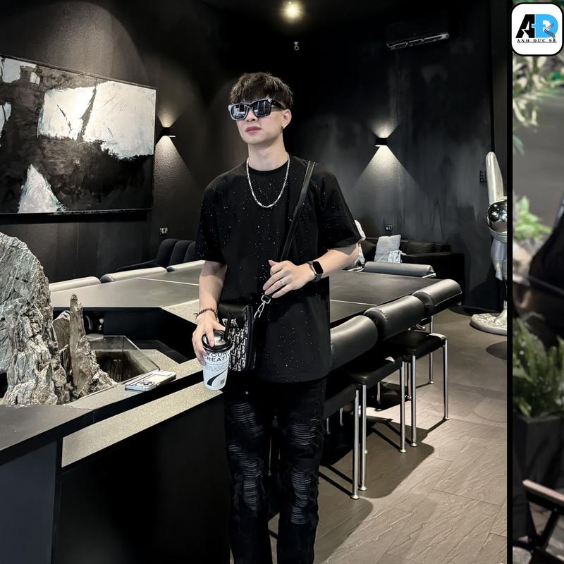 Áo phông YS.l chữ trước sau kim tuyến boypho nam nữ 2024