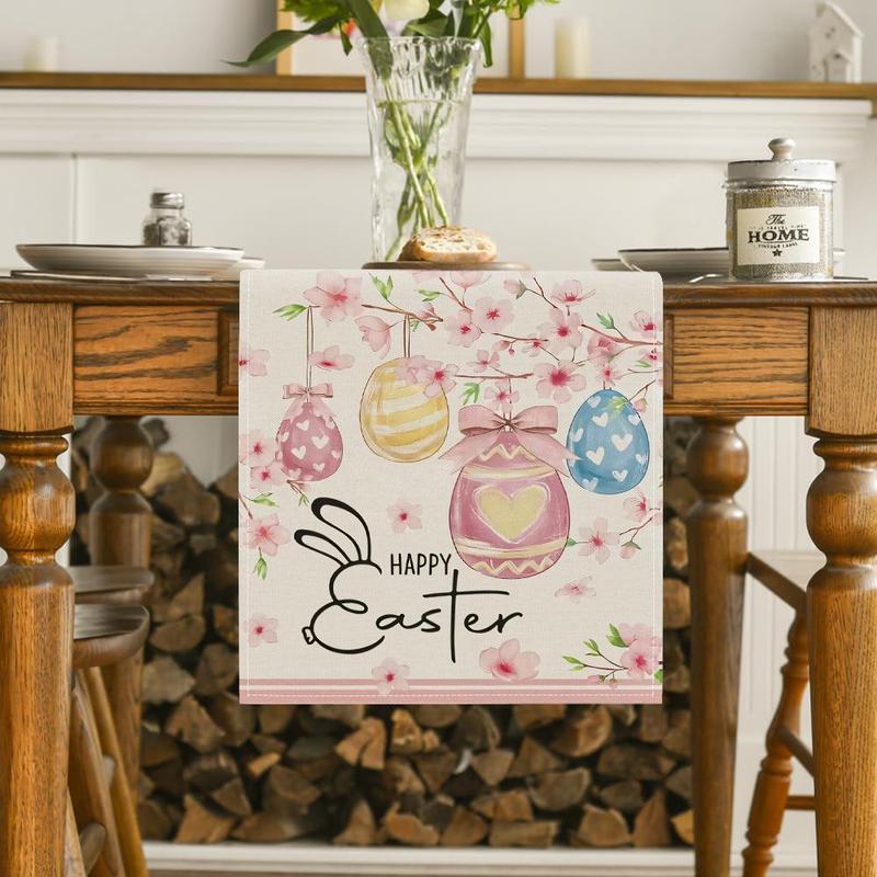 Easter Egg Pattern Table Runner, 1 Count Colorful Table Mat, Table Decoration Supplies for Home Kitchen Dining Room, Vanity Decor Accessories 4