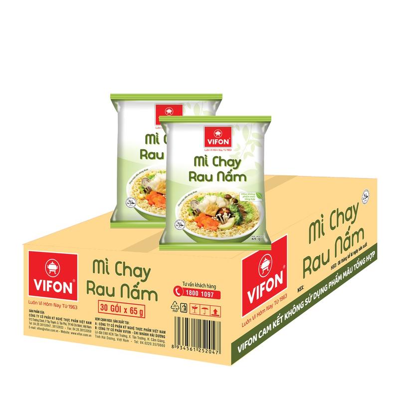 Thùng 30 Mì Chay Rau Nấm VIFON (65g / Gói)