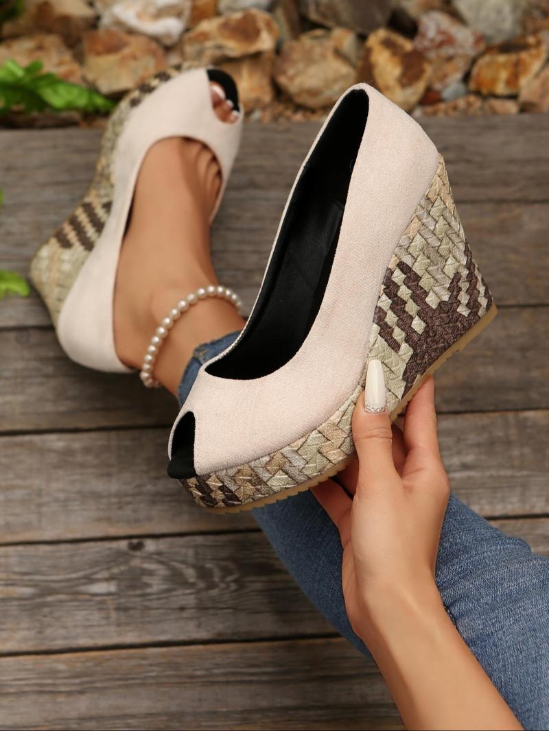 Product Introduction of Women's Fashionable Plain Color Wedge Sandals, Casual Comfortable Platform Sandals for Beach Vacation, Female All-match Round Toe Sandals for Daily Wear, Heels 3