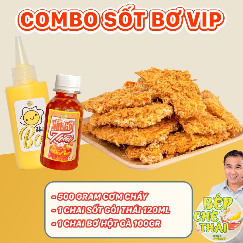COMBO SỐT BƠ VIP - cơm cháy túi 500 gram + 1 chai sốt gỏi Thái 120ml + 1 chai bơ hột gà 100 gram - đồ ăn vặt - Bếp Chè Thái Gia Vị Nước Sốt