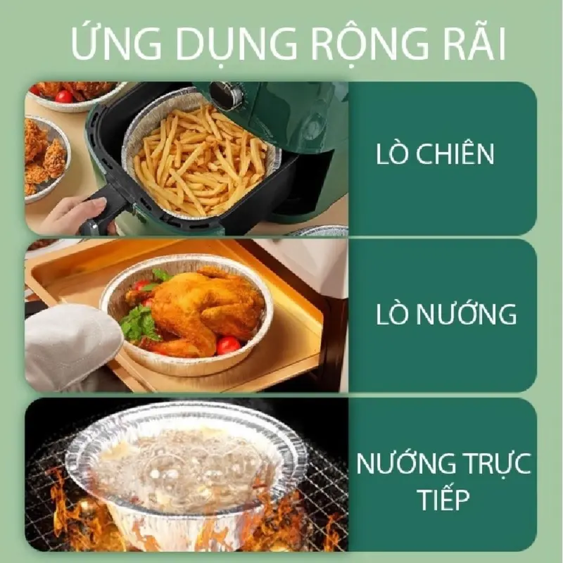 Combo 100 khay bạc size 22cm loại 1, giấy bạc lót nồi chiên không dầu 5L-20L có thể tái sử dụng 2