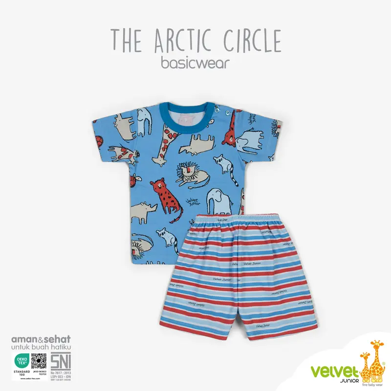 Velvet Junior Baju Anak Setelan Pendek Kancing Pundak Motif Terbaru Size M & L. 0