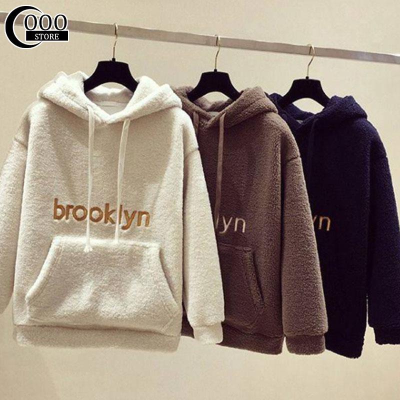 Oooo-Áo Hoodie Và Áo Nỉ Nữ, Áo Khoác Lông Cừu Lót Lông Cừu Dáng Rộng Phong Cách Hàn Quốc, Áo Khoác, Áo Len