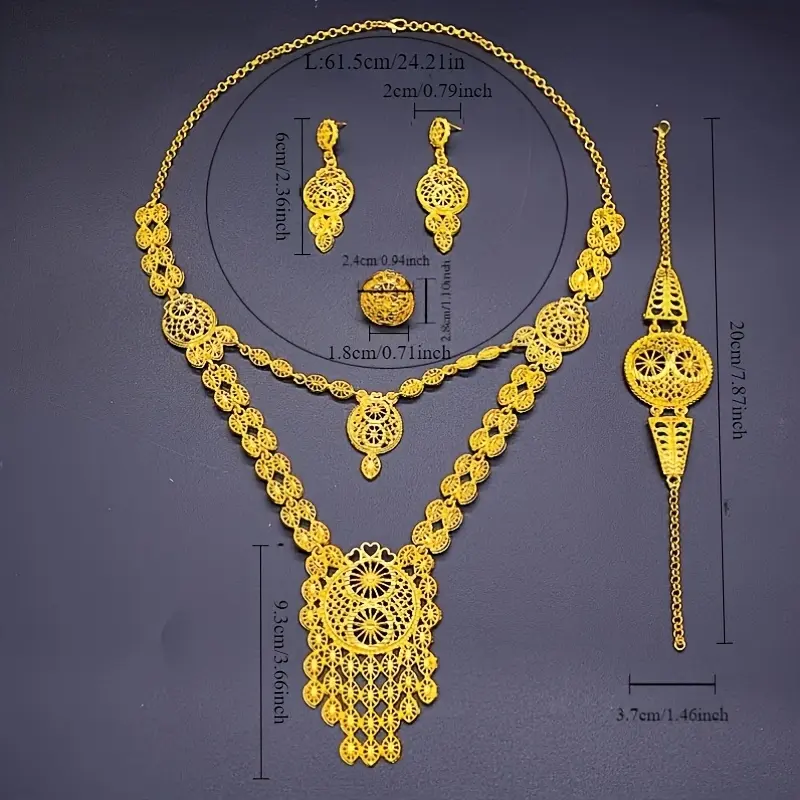 Arabian Bridal Jewelry Set (4pc), Luxury Alloy Wedding Gift Collection 7