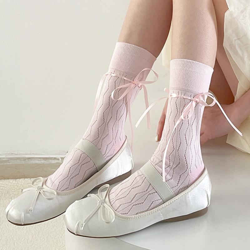 Product Introduction of Women Beautiful Calf Socks, Elastic Soft Bow Tie-up Lace Lolita Socks Stockings Boot Socks for Daily Party 21