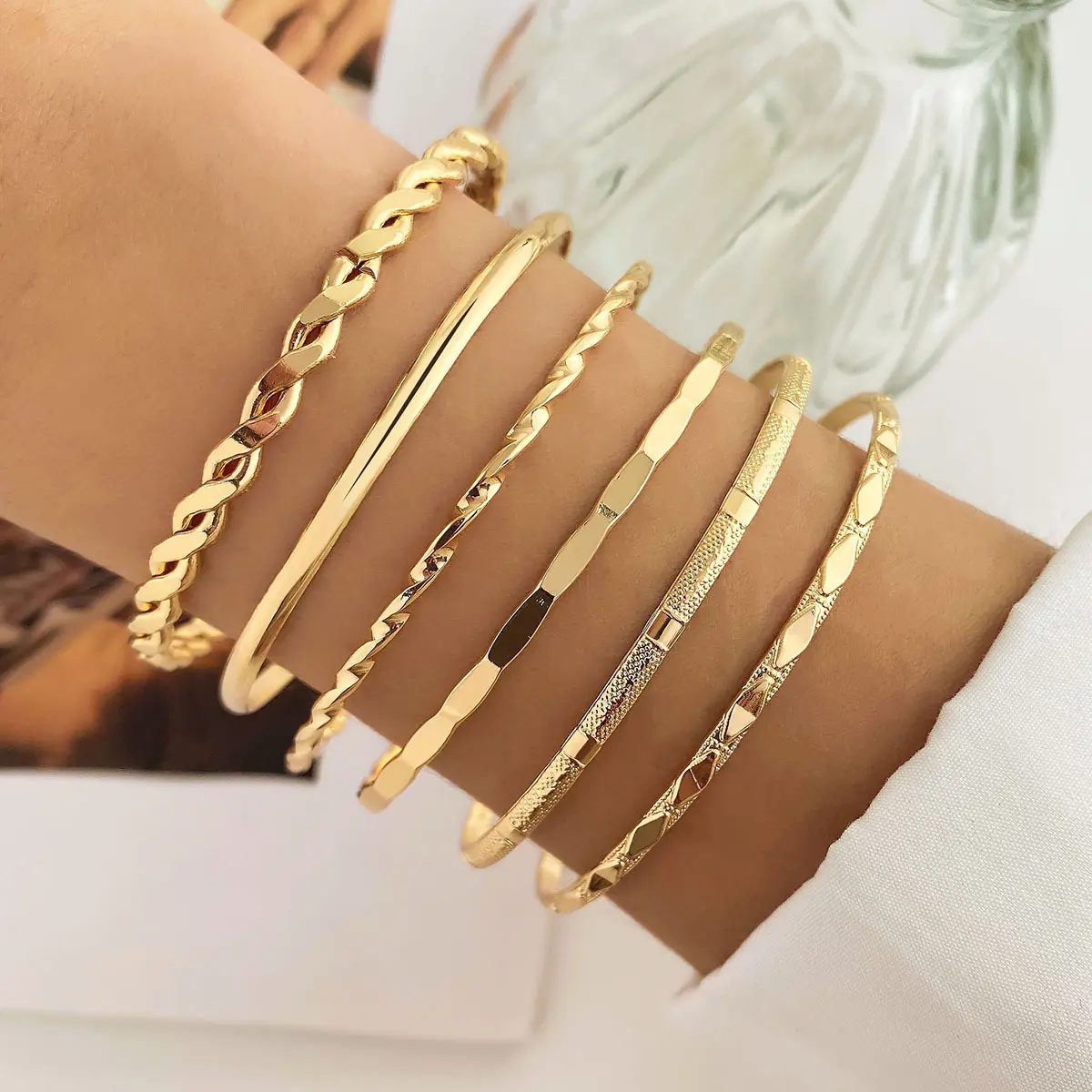 Vòng Tay ROMBUS Xoắn Bóng, INS Châu Âu Và Châu Mỹ Xuyên Biên Giới, Bộ 6 Món, Vòng Tay Punk Bất Đối Xứng Thích Hợp Cho Bán Buôn, Bộ Đồ Thời Trang
