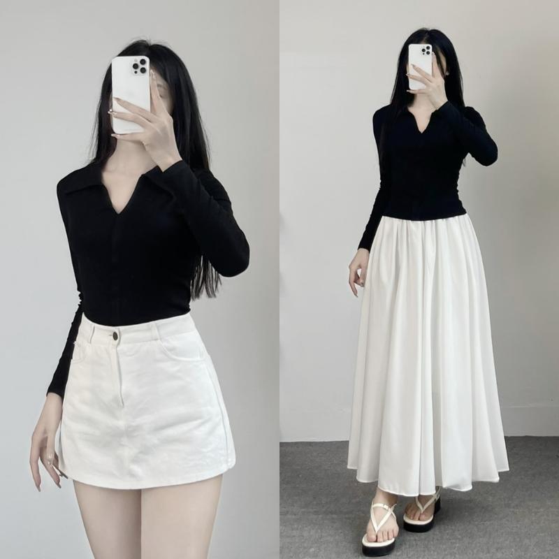 Áo Thun Nữ Dài Tay Cổ Bẻ Xẻ Ngực Chất Cotton Form Ôm Bigsize355T - Top, Women 7