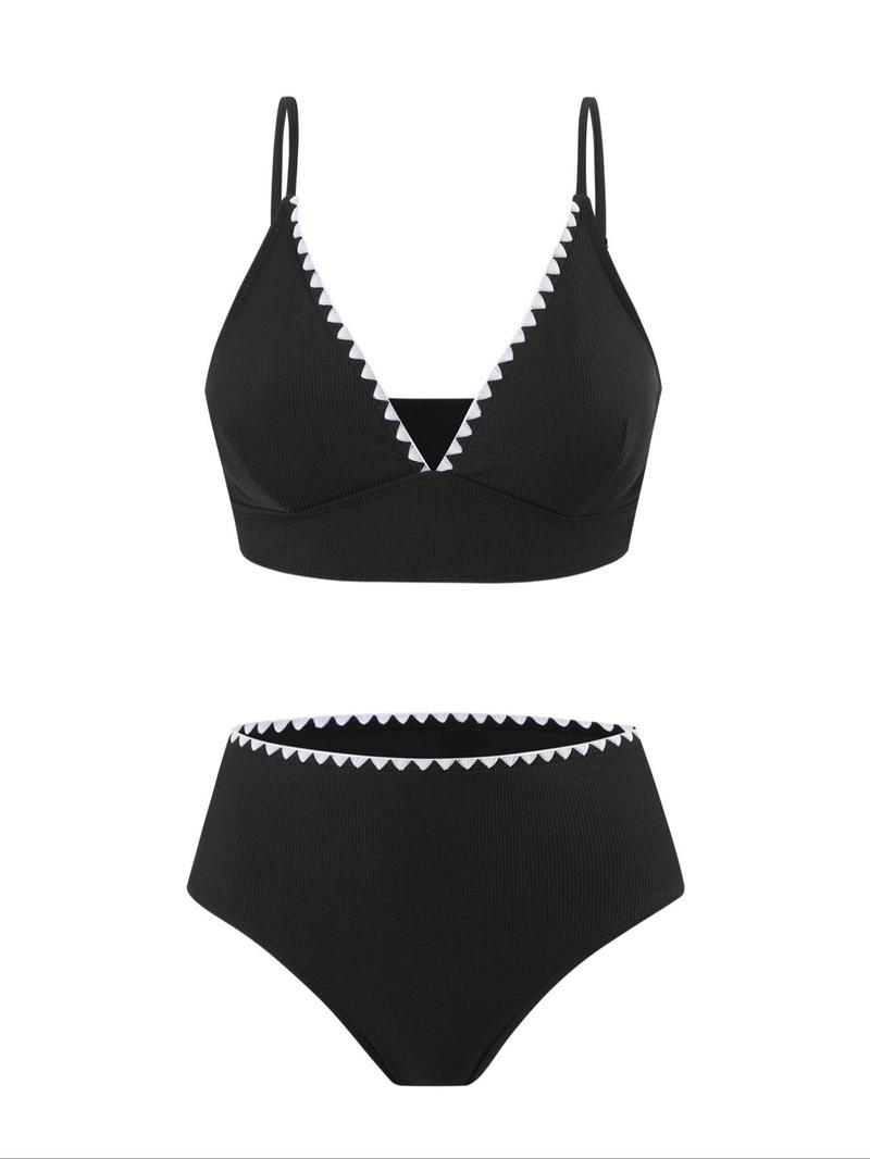 Product Introduction of Two-piece Set Women's Colorblock Bikini Set, Casual Adjustable Strap Swim Top & Swim Bottom Two-piece Swimsuit for Beach Holiday Vacation, Ladies Swimwear for All Seasons 4