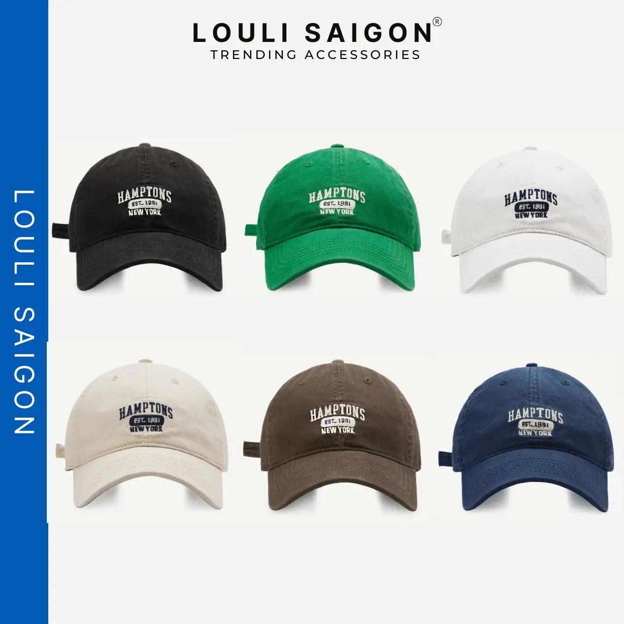 Mũ lưỡi trai LOULI SAIGON thêu chữ HAMPTONS form mềm, nón lưỡi trai nam nữ cá tính M35