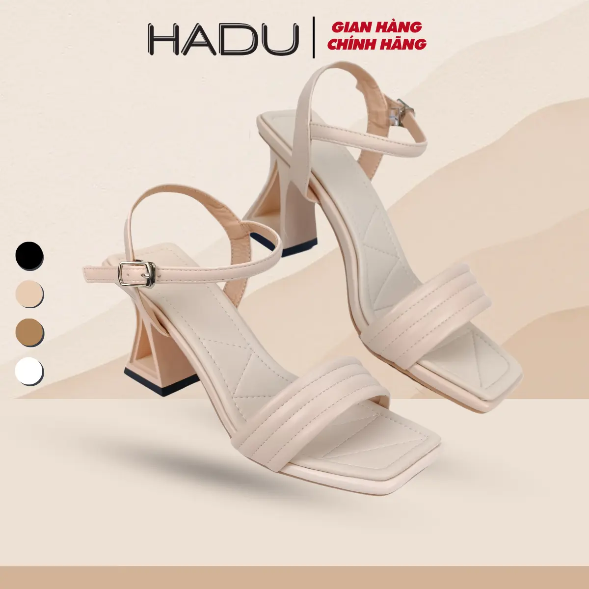 Giày Sandal Cao Gót HADU M7118, Gót Tam Giác, Quai Bản Ngang, Sườn Kép BH 12T Nữ DéP Shoes