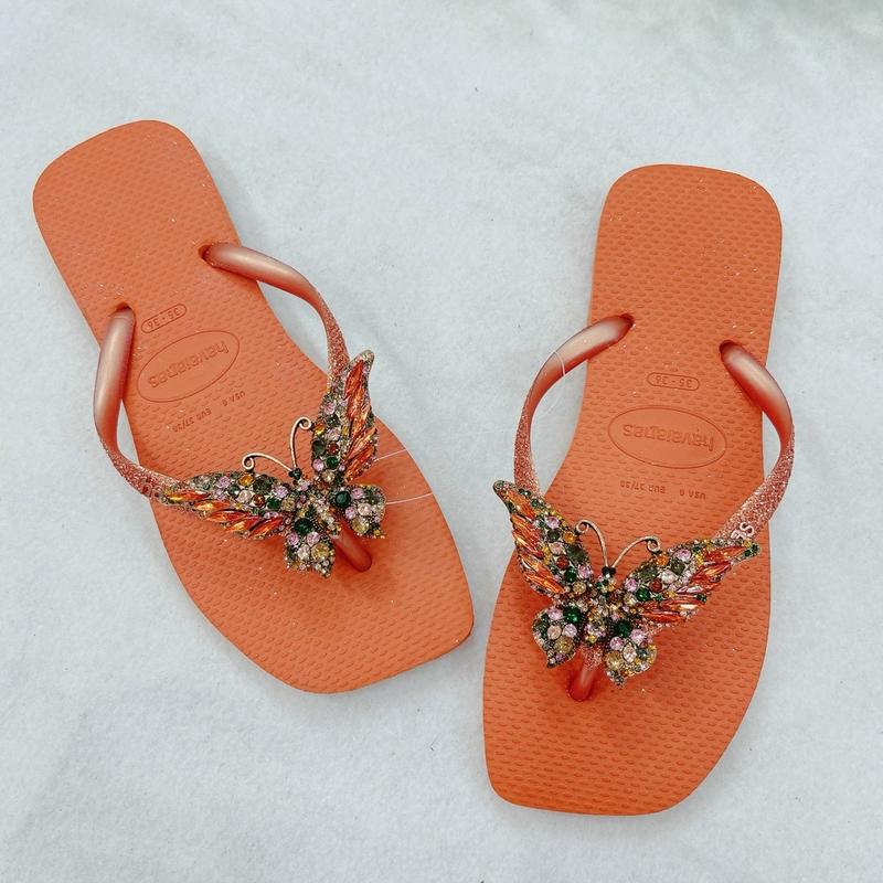 DÉP ĐẾ VUÔNG KIM TUYẾN CAM CHARM TỔNG HỢP - Linda Trần's Store DéP Nữ GiàY  Cao Su