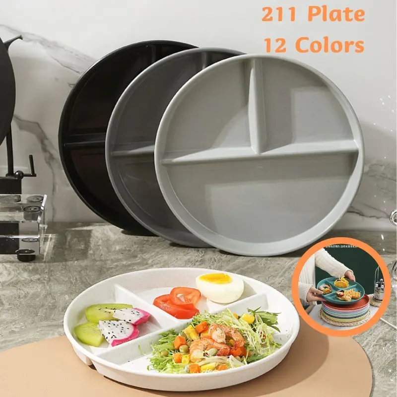 Black White portable plastic foldable divided plate for food, microwave, breakfast, picnic, suitable for children and adults