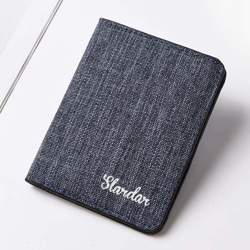 Product Introduction of Casual Black/Blue/Gray/Purple Men Short Wallet ID Photo Bank Holder Credit Card Case Men Card Holder Canvas Multi Function Men Canvas Coin Purse Male 10