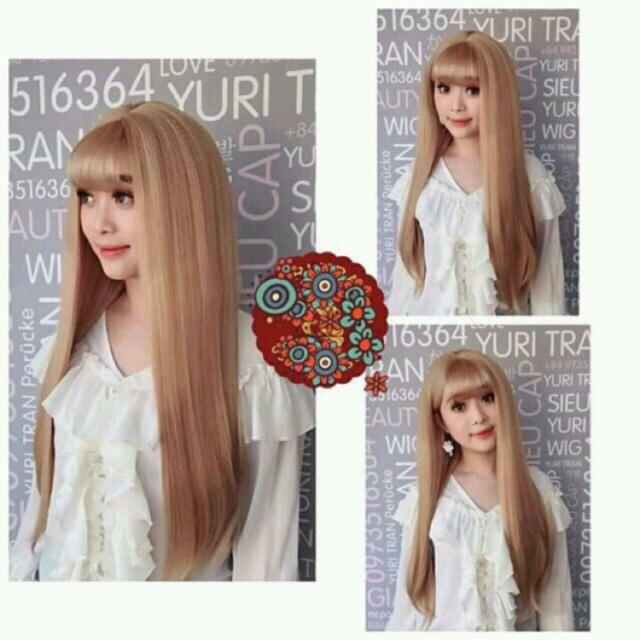 Tóc giả nữ nguyên đầu cao cấp thẳng chịu nhiệt- tặng lứoi chùm tóc- hình thật