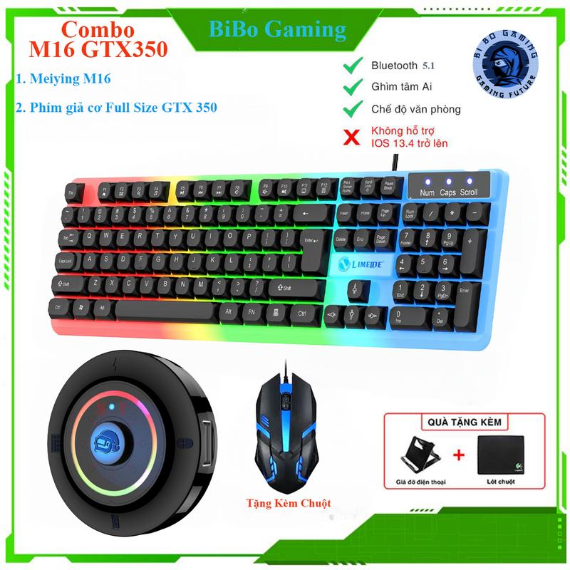 Combo Meiying M16, Bộ Chuyển Đổi kết nối Bluetooth 5.1 Và Bàn Phím GTX350 Kèm Chuột, Hỗ Trợ Chơi Game Mobile PUBG, Liên Quân, MineCraft, Roblox Led