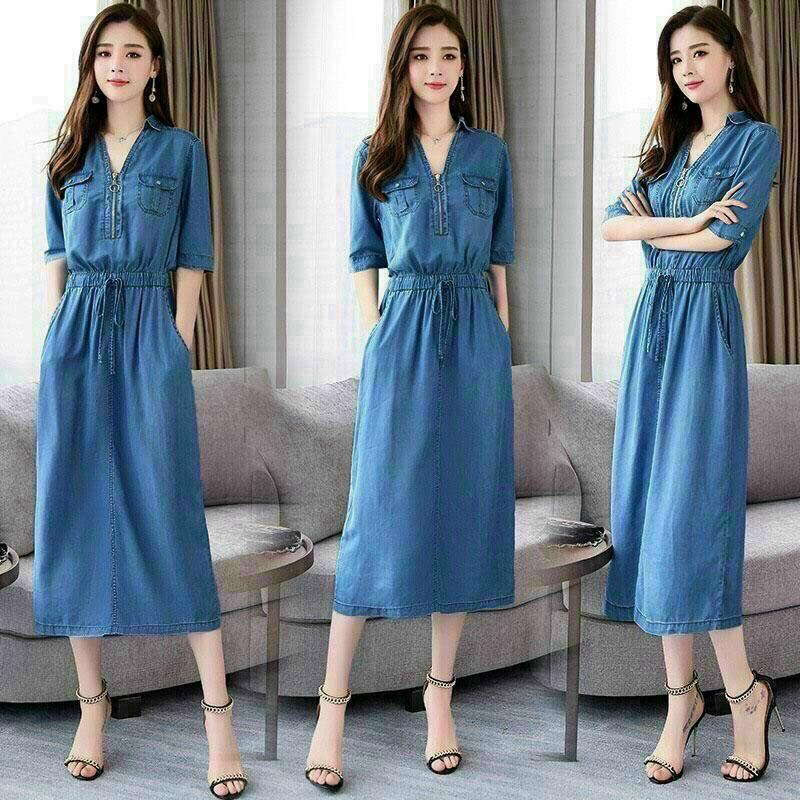 Product Introduction of Đầm Jean Xoè Phối Dây Kéo, Đầm Jean Cá Tính Nữ Denim 8