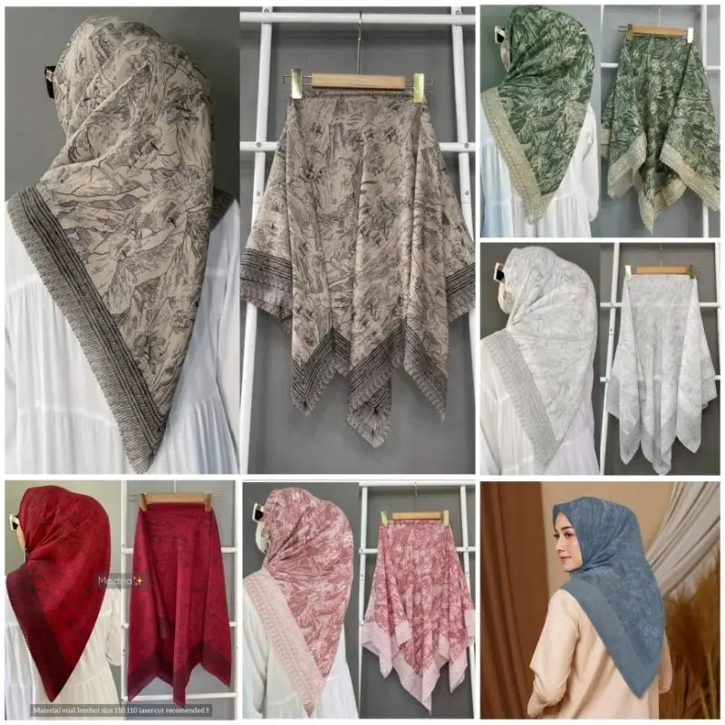 kerudung segiempat voal motif/motif gunung  /voal premium lasercut