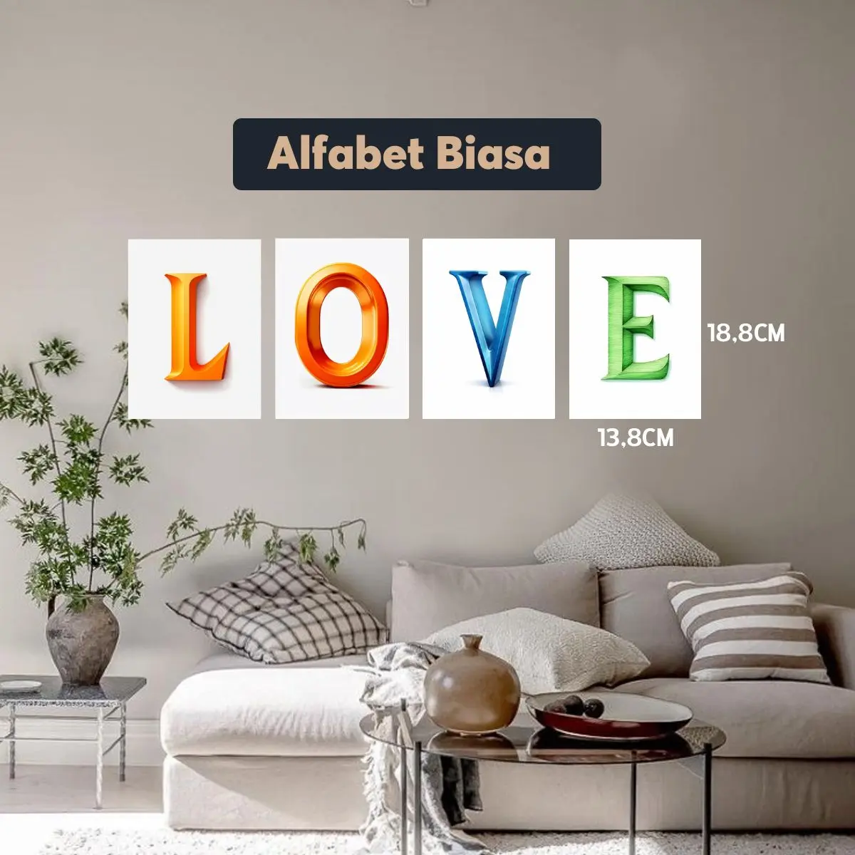Wall Decor Hiasan Dinding Pajangan Kayu Alfabet Kartun 13.8 x 18.8cm ( 1 set isi 4 pcs )