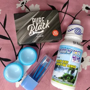 Paket Softlens Pure Black Big Eyes 16 + Air Soflens 60ml Pure n Soft 60ml+ Pinset + Lenscase