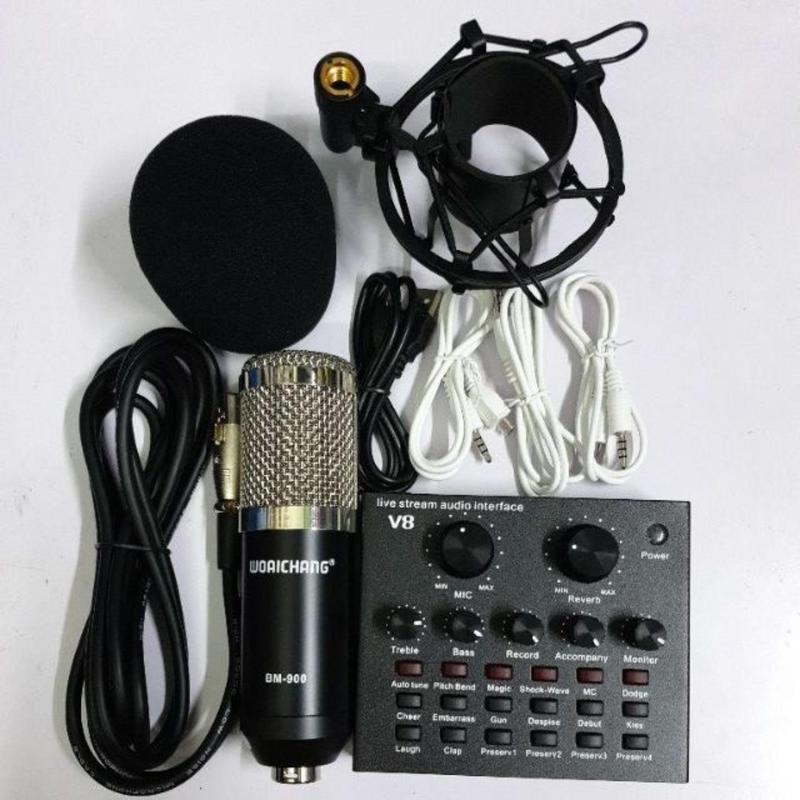 Combo sound card V8 kèm mic thu âm BM900 woaichang hàng chuẩn GIATOT