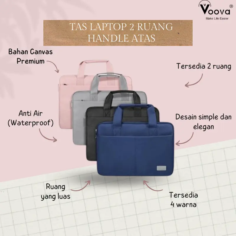 TAS LAPTOP COLOR BAG /  TAS KANTOR / TAS KULIAH (Canvas Premium) Canvas Hitam
