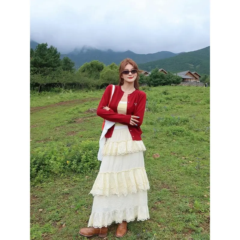 Áo Nữ Cardigan Len Mỏng Vintage Cho Nữ Thêu Nơ Mẫu Mới 2024 - Nhung, Women A413 Top 7