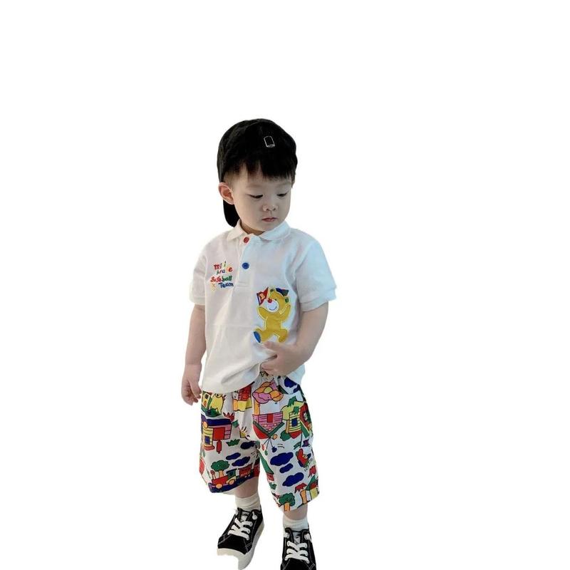 Áo Polo Hình Gấu Cờ, Phong Cách Mùa Hè, Dành Cho Bé Trai Và Bé Gái, Phong Cách Kỳ Nghỉ Dễ Thương, Bộ Quần Đùi Hoa Thời Trang, Phát Hành Vào Năm 2024 4