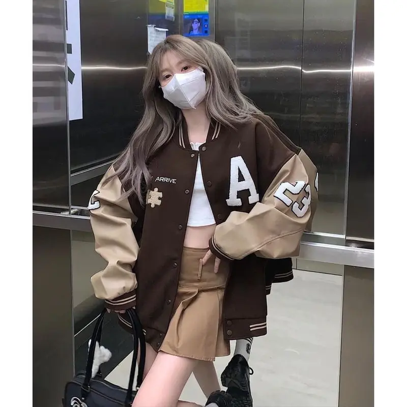 PUZZLE A CHOOK BROWNIE JAKET BASEBALL WANITA | VARSITY JAKET WANITA | BOMBER JAKET Fit Fleece 2