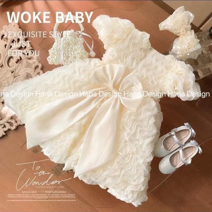  Váy công chúa ren sóng cao cấp dây nơ bản to thắt sau  phom xoè may kĩ 8 tới 40 kg  