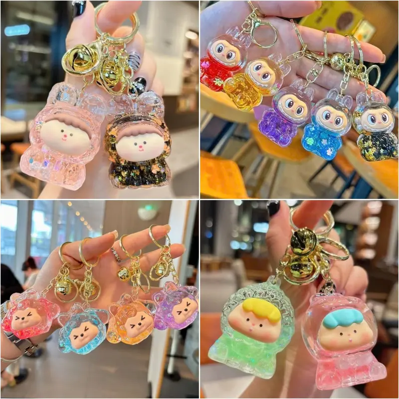 [SIZE TO] Móc Khóa Mô Hình Charm Nước Kim Tuyến Labubu Thỏ Rùa Decor Trang Trí 0