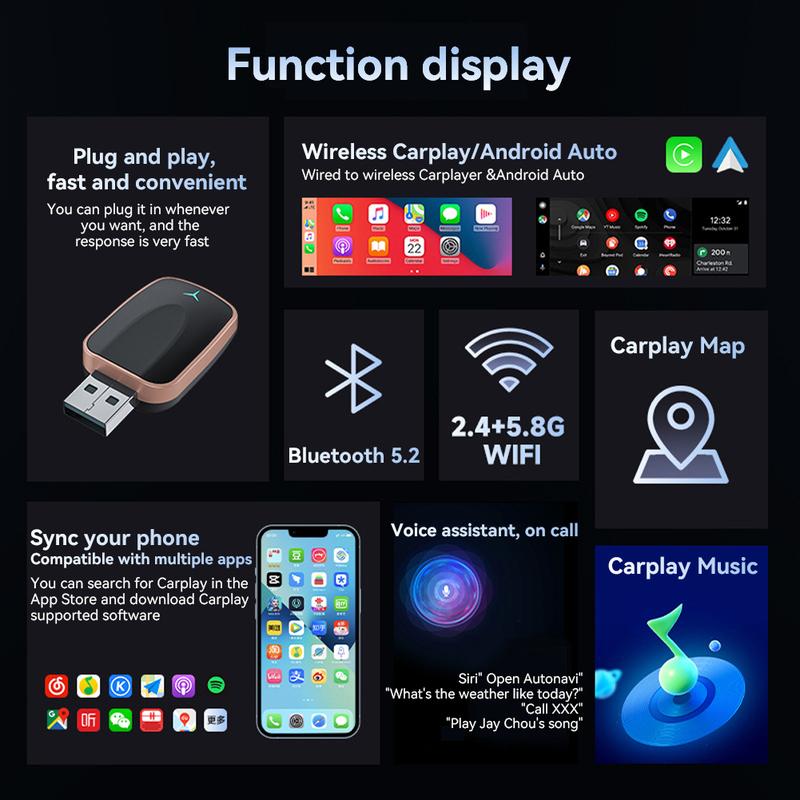 Hộp Android Auto, Thiết Kế 2 Trong 1 Không Dây Carplay AI Box, Cắm Và Chạy, Áp Dụng Cho Ô Tô, Chuyển Đổi Carplay Có Dây Nguyên Bản Thành Không Dây, # 475317 1
