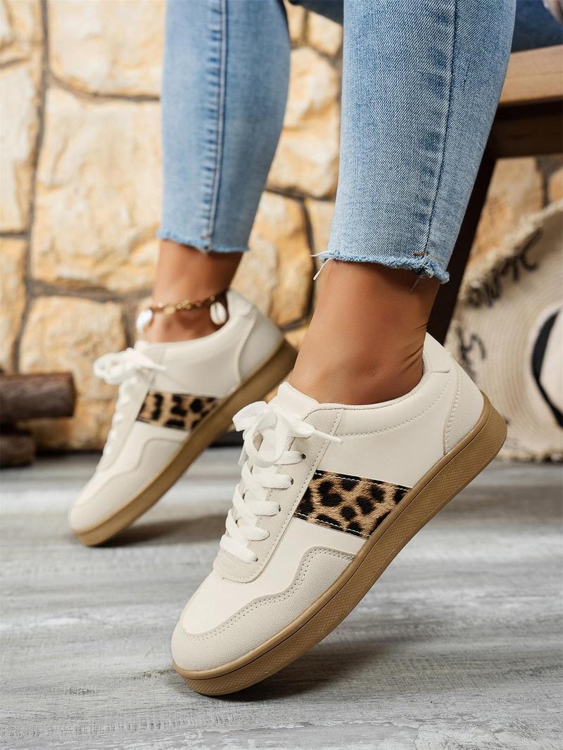 Product Introduction of Women's Fashion Leopard Patchwork Print Lace Up Low Top Sneakers, Casual Comfortable Sports Running Shoes, Female All-match Round Toe Shoes for Daily Wear 16