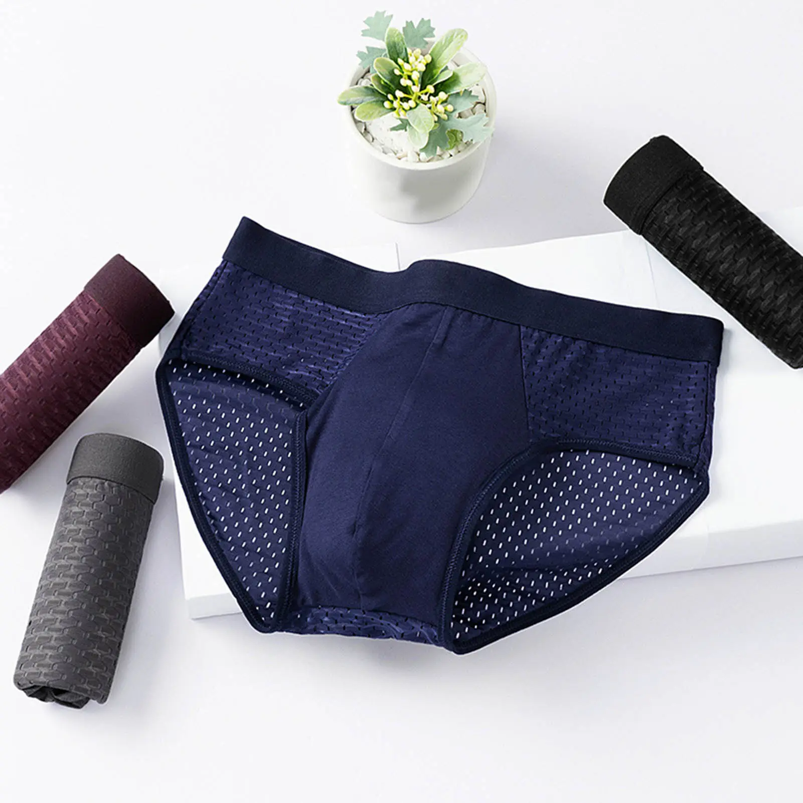 Men Panties Breathable Stretchy Quick Dry Fine Mesh Non-pilling 3D Wrapping Summer Cool Male Briefs Men Clothing