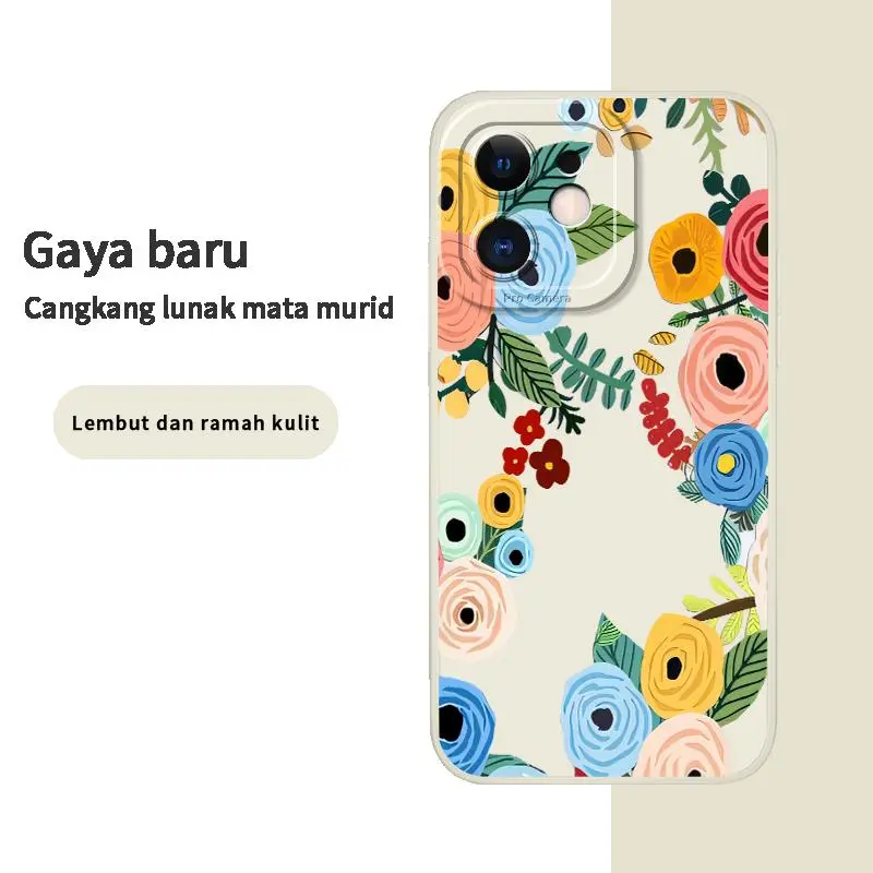 Soft Case For Redmi Note 9 10 4G 2021 2022 9C 9C NFC 8 9A 9AT 9A Sport 9T 9 Power Note 10 4G Note 10 5G Note Pro Note 11 4G Note 11 Pro Note 7 Note 7S Note 8 Note 8 Pro 9S Silicon TPU Indah Floral Lens Protective Migun Case 7