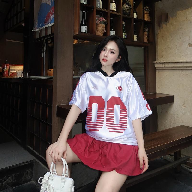 Áo New Jersey Thể Thao Ngắn Tay ZNATION Form Rộng Unisex Nam Nữ Cổ Chữ V Hình In Lụa 9