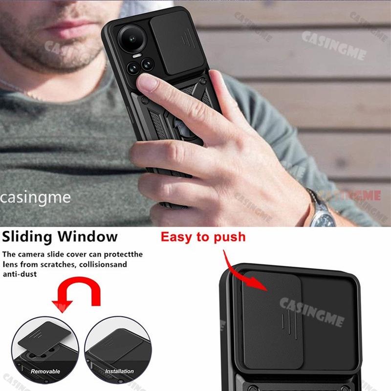 Ốp Giáp Chống Sốc, Dành Cho Oppo Reno10 5G Và 10pro 2023, Ốp Điện Thoại Di Động Có Giá Đỡ Vòng Nam Châm Cho Xe Hơi, Giá Đỡ Kéo Đẩy, Bảo Vệ Camera Ốp Lưng Điện Thoại Di Động, Thích Hợp Cho Camera Back Bay, Oppo Reno10pro + 5G 3