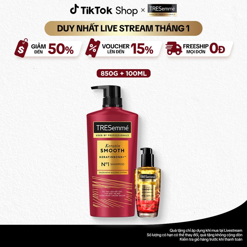 1 Combo Dầu Gội & Serum TRESemmé Keratin Smooth Cho Tóc Vào Nếp 850G - 100ML