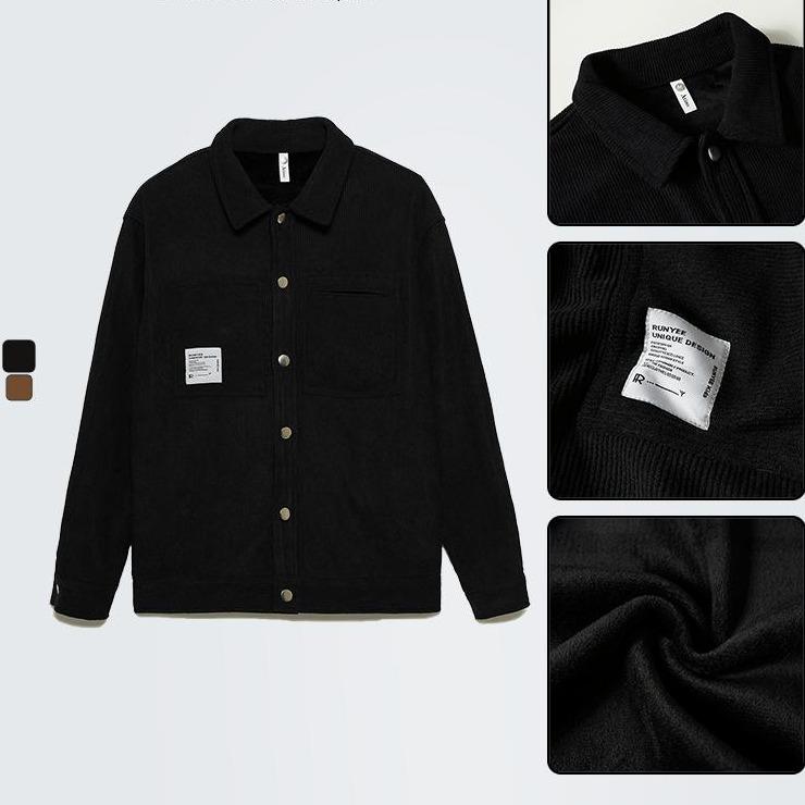 Áo Khoác Jacket Nhung Tăm Nam Lót Lông Túi Ngực ATINO L.3.8968 Menswear Đen Blazer Dài Tay