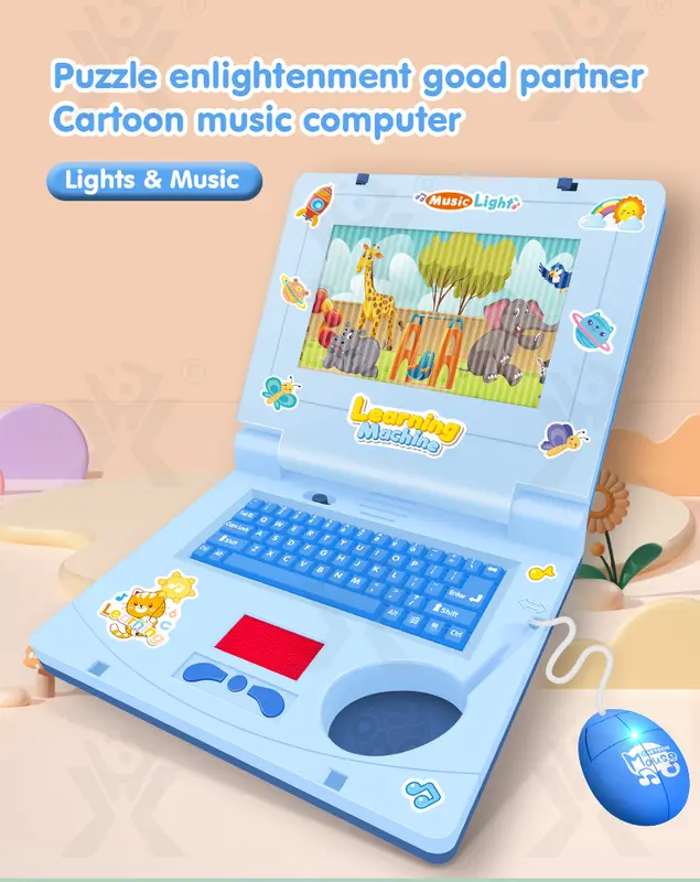Mainan Laptop Anak Alat Bantu Belajar Learning Machine Notebook Laptop Mainan Edukasi Anak Laptop Mainan Mini/ Laptop Edukasi Anak Variasi Musik Inggris Kartun Bergerak Plastik Led Toy 2
