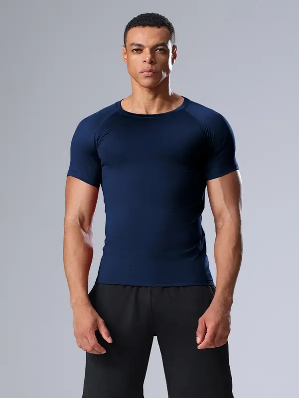 Men's Solid Color Short Sleeve Sports Tee, Quick Drying Breathable T-shirt for Gym Workout Running, Casual Sportswear for Summer 4