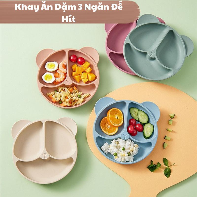Khay Ăn Dặm Silicon Hình Gấu Shopmegold1, Khay Ăn Dặm Silicon Có Đế Hít Chống Trơn Trượt Chất Liệu Siêu Bền Cho Bé Silicone